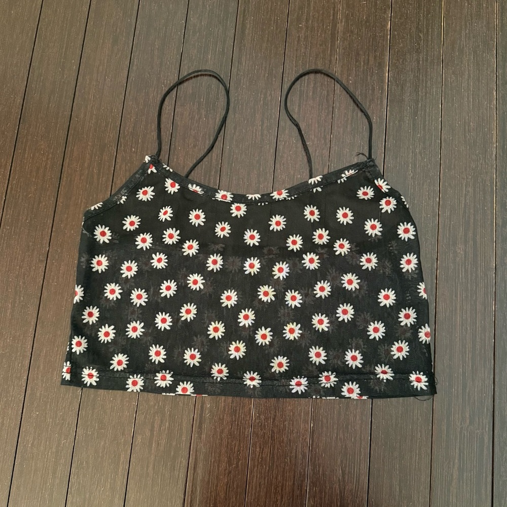 Mesh Daisy Print Black Camisole